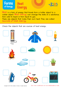Sources of Heat Energy Worksheet: Free Printable PDF for Kids